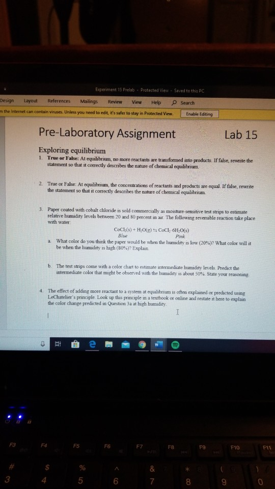Experiment 15 Prelab - Protected View - Saved to this PC Search mesign Layout References Mailings Review View Help the Intern