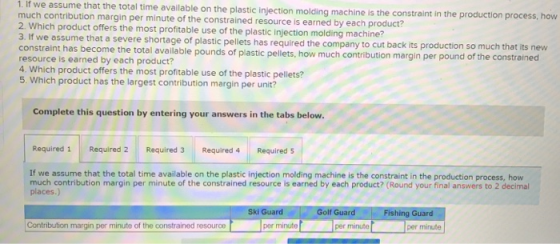 1. If we assume that the total time available on the plastic injection molding machine is the constraint in the production pr