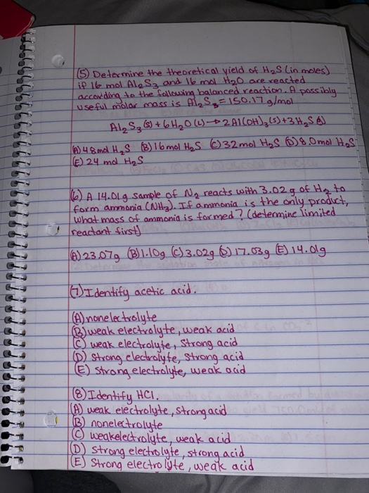 15 Determine the theoretical yield of H2S lin moles) if 16 mol Ales, and 16 mol H₂O are reacted according to the following ba