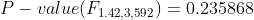 P-value(F_{1.42,3,592})=0.235868