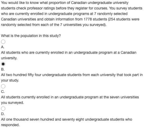 You would like to know what proportion of Canadian undergraduate university students check professor ratings before they regi