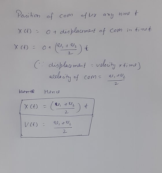 Position of com after any time to X (t) = 0 + displacement of com in timet X (t) = 0 + (a1, + 2) + (: displacement = velocity