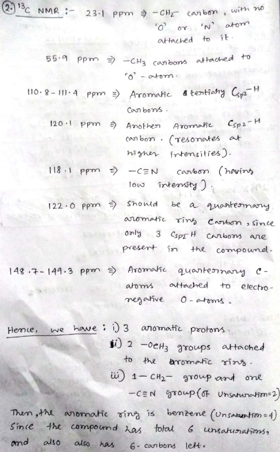 23.1 ppm > -CH2- carbon, with o or N atom attached to it. 55.9 ppm to attached -CH3 carbons 110.8-111.4 ppm 120.1 ppm ) -CH