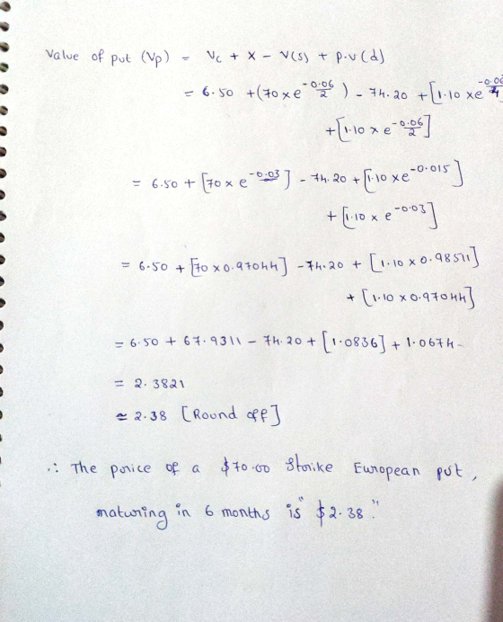 a a value of put (Vp) - Vc + X - v(s) + p-vad) - 6 so +(10 xe ). 1 - ao t[-10 xe +[110xéo] = 6.50 + [70% -0303] - th 20+ [1ox