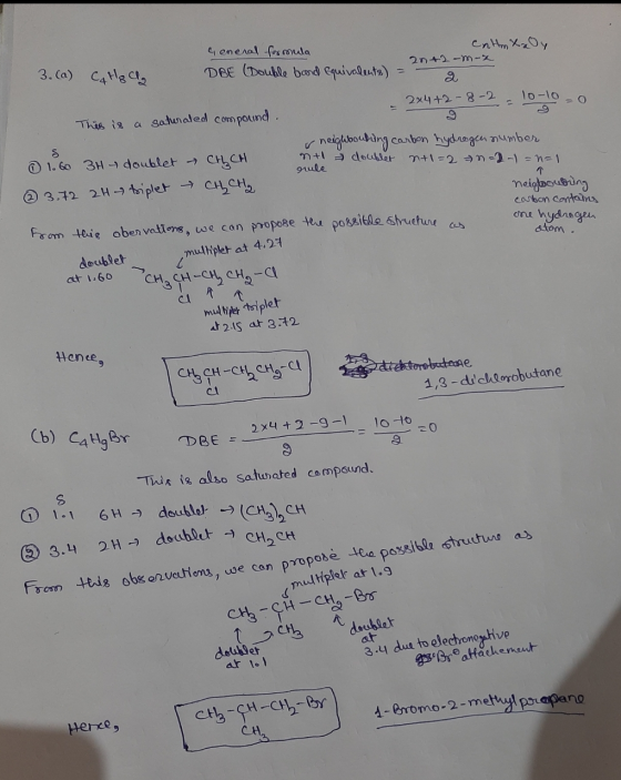 calm tay General formula DBE (Double bond Equivalents) 2n+2-m-x 3. (a) Cq H₃ CL O rule 2x4+2-8-2 10-10 This is a saturated co