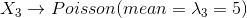 X3 → Poisson (mean = 13 = 5)
