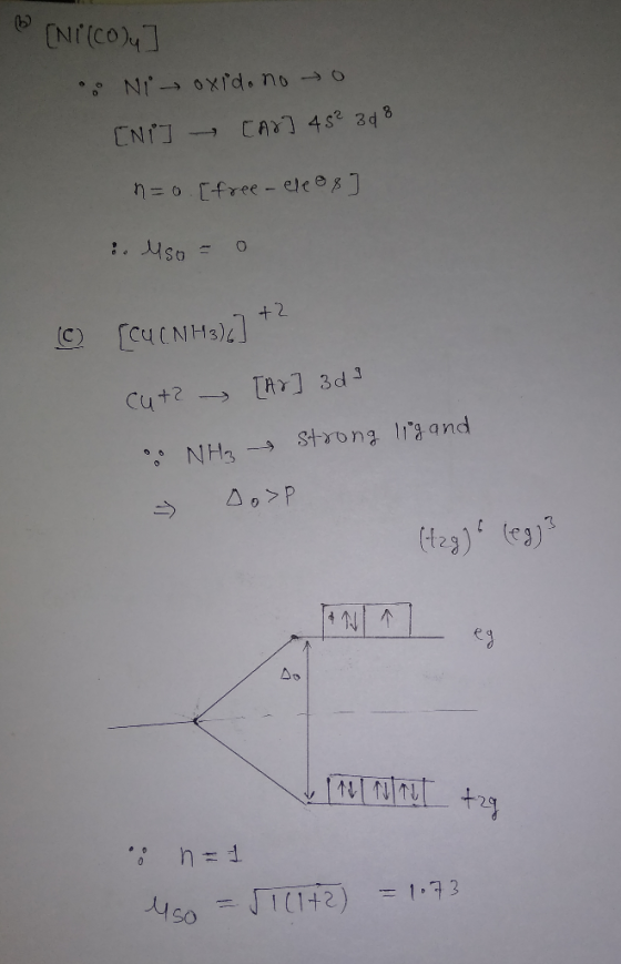 B [Ni(Colu . Ni → oxido no to [Ni] [Ar] 45² 348 n=o. [free-ele08] . uso = o ( ) [CUCNH3)4] +2 cut? [Ar] 3d . NH₃ strong lig