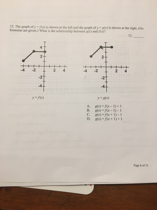12. The graph of y (x) is shown at the left and the graph of y = g(x) is shown at the right. (No formulas are given.) What is