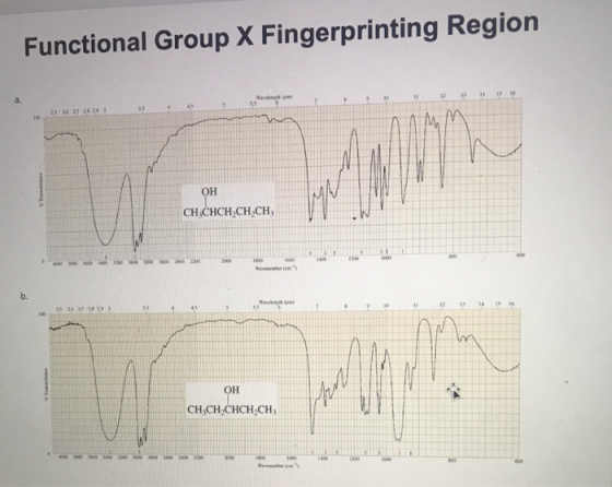 Functional Group X Fingerprinting Region 14 க்க் ப Wavelonph 55 à. 35 25 26 27 2 2 M OH CH CHCH CH,CH 600 0 a on W b. Wle 16