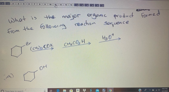 formed What is from the the major organic product following reaction sequence CCM), cox CH,CQ, H, HoO