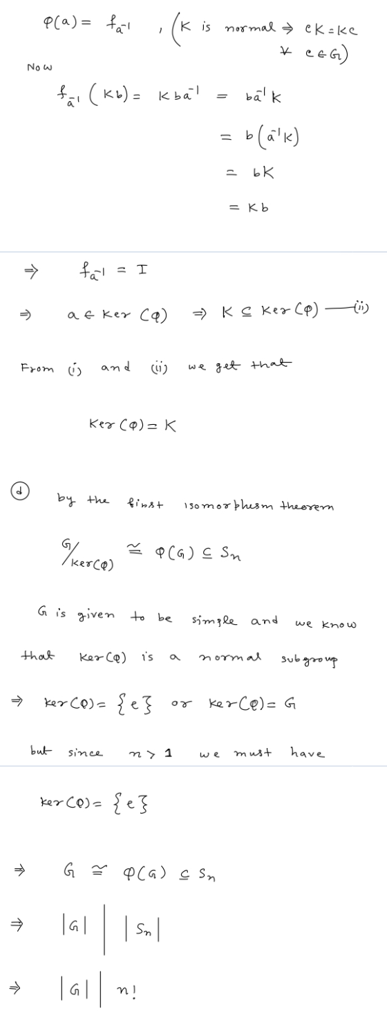 Now p(a)= fal (k is normal & ek=ke K CEG) far (Kb)= kbal = balk = b[alk) = bk => fal = I = af ker CQ) => KC Key CQ) — From is