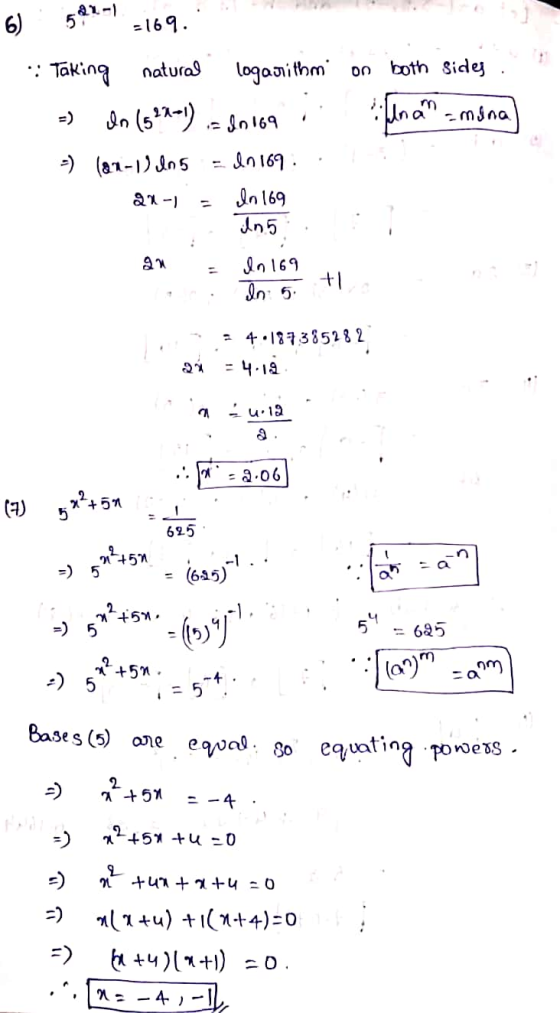 6) 522-4 =169. - Taking natural logasithmi on both sides Anan kunan amana In (524-1) . -) (81-1) In 5 22-1 20169 In 169 In 16