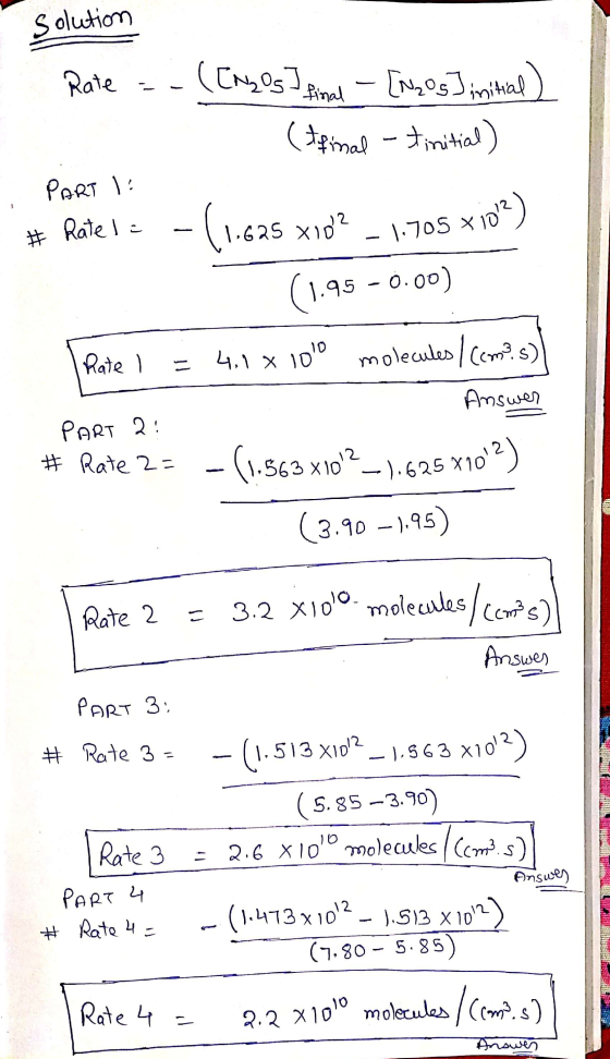 Solution Rate --(Enzos I final - [Nzos] initial) (tfinal - tinitial) . PART 1 # Ratele -(1.625 xio? - 1.705 x Love) (1.95 -0.