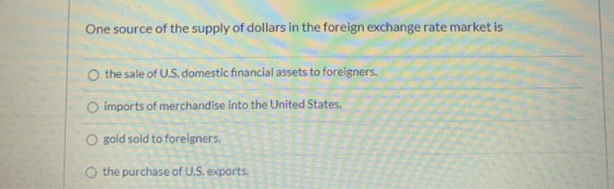 One source of the supply of dollars in the foreign exchange rate market is the sale of U.S. domestic financial assets to fore