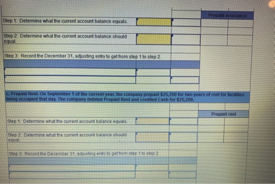Prepaid insurance Step 1: Determine what the current account balance equals. Step 2: Determine what the current account balan