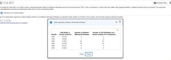 %) 11.2.19-T Question Help ! A researcher notes that, in a certain country, a disproportionate number of software millionaire