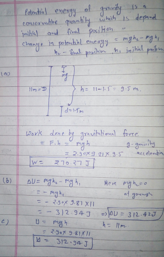 Potential eneggg of g is de consevaive Hsh tea) e. ス70.71 J c)
