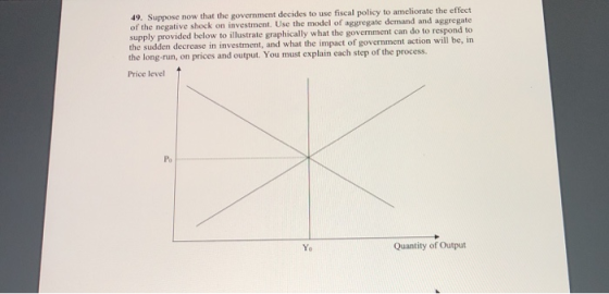 49. Suppose now that the government decides to use fiscal policy to ameliorate the effect of the negative shock on investment