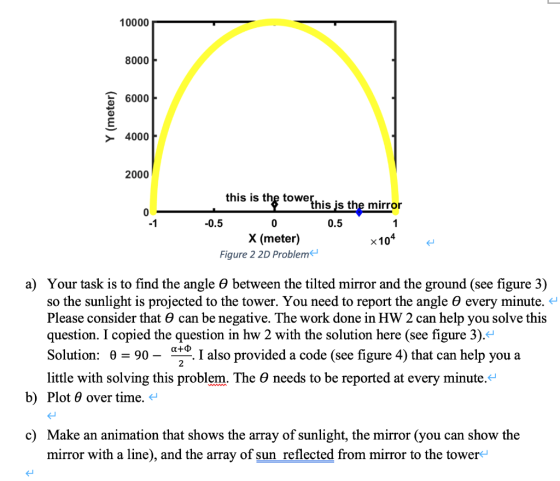 10000 8000 Y (meter) 2000 this is the towefnis is the mirror 0.5 -0.5 0 X (meter) Figure 2 2D Problem *104 a) Your task is to
