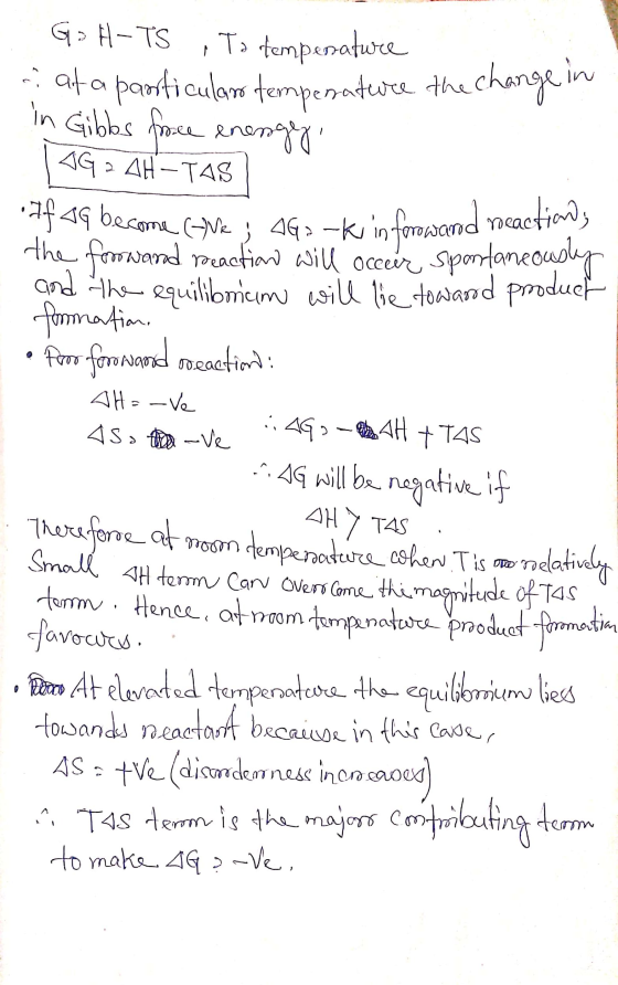 G> H- TS , To temperature at a particular temperature the change in in Gibbs froce enenge 4G 2 AH-TAS If as become catre; AGo