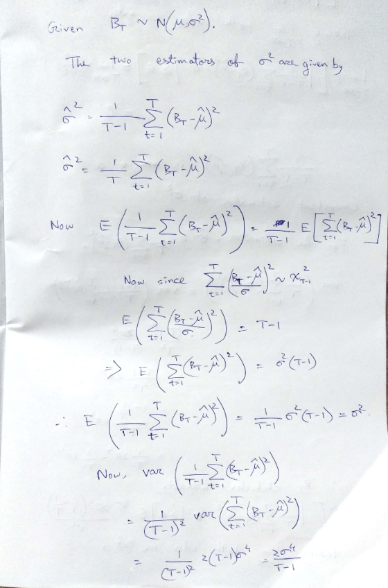 Given Br ~ N(usa). The two estimators of or are given by h 3 (A) 22 +Š (OT-AY Now E 36-A)) [(:29] Now since 2) E ) - T- → E (