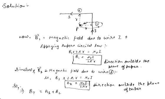 Solution magnetic feld due to uire D Applyng Ampere circital Jaw- B,x 2 Ma в, new, B direction outside the peane f bapes 2TY