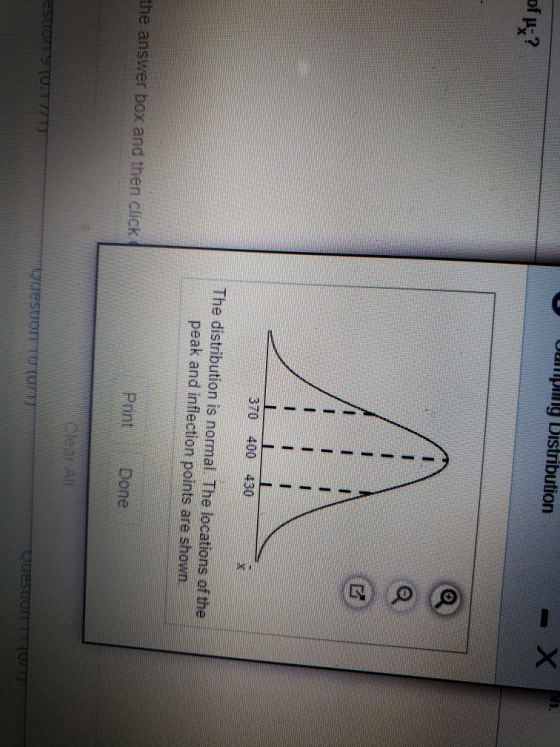mmg Distribution of us? @ o 370 400 430 The distribution is normal. The locations of the peak and inflection points are shown
