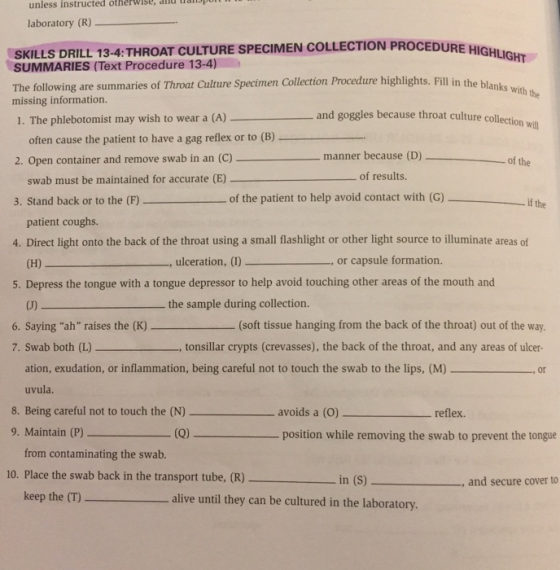 unless instructed otherwise, dnu lamput laboratory (R) CEDURE HIGHLIGHT Fill in the blanks with the of the - if the SKILLS DR