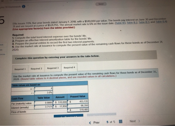 pter 10 Homework Ellis issues 70%, five year bonds dated January 1, 2018, with a $510,000 par value. The bonds pay interest o