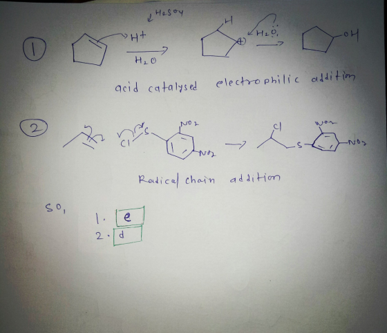 Hesoy H2O Η, Ο acid catalysed electrophilic addition No2 WO- IND Radical chain addition