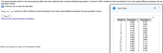 The paired samples shown in the accompanying table have been obtained from normally distributed populations. Construct a 99%