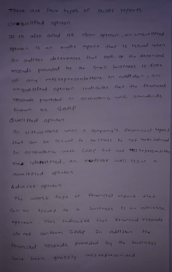 Four ty pes of veports Theve audit ave openton Gnaqualifted claan opintanan unaualffled also Galled as It ts s tssued whan th