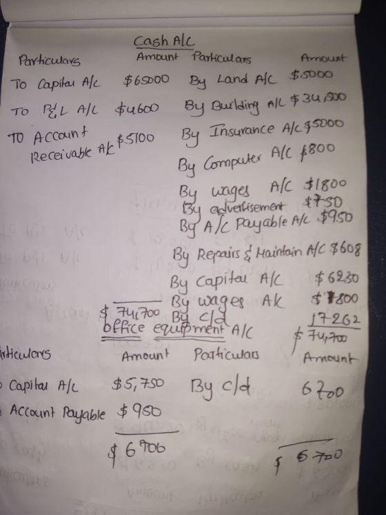 We ar $5100 By Insurance Ale SSDOO By Computer All $800 Cash Al Particulars Amount Particulars Amount To Capitai Alc $65000 B