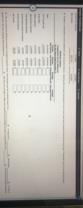 Chapter 14 problem set Income tax expense llock (17,800) $26,700 (10,000 Net Income $15,000 a. Prepare a comparative Income M