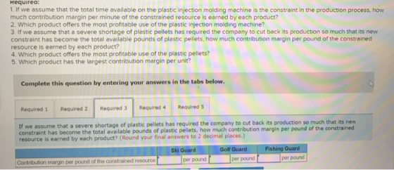 Hequirea: 1. If we assume that the total time available on the plastic injection molding machine is the constraint in the pro