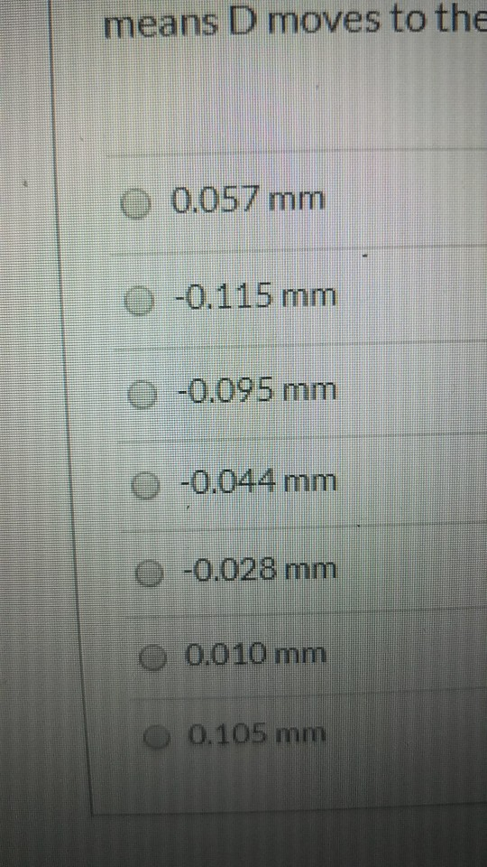 means D moves to the 0 0.057 mm O -0.115 mm 0 -0.095 mm 0 -0.044 mm 0 -0.028 mm 0.010 mm O 0.105 mm