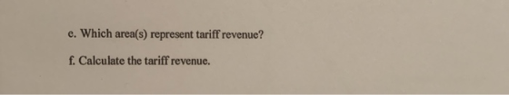 e. Which area(s) represent tariff revenue? f. Calculate the tariff revenue.