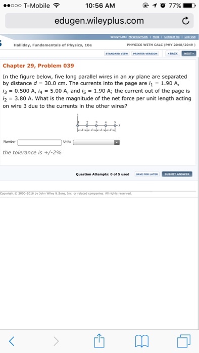 In the figure below, five long parallel wires in a