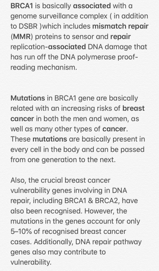 BRCA1 is basically associated with a genome surveillance complex in addition to DSBR ) which includes mismatch repair (MMR) p