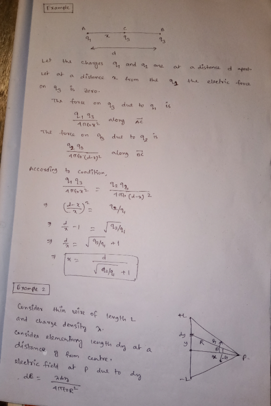 Example C. A a distance apart 4and a ane at Let changes force elpetric Let at 4he distance from on is for ce due to The On AC