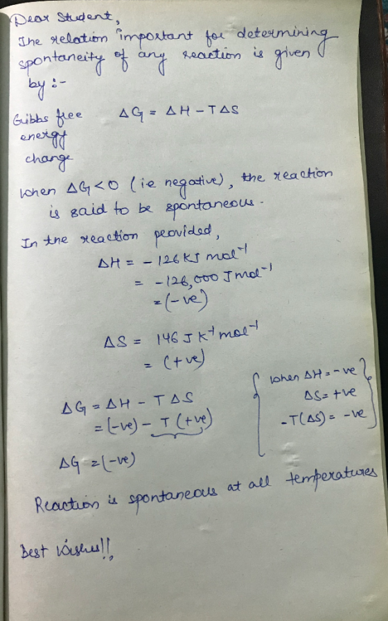 Dear Student The relation important for determining spontaneity of any reaction is given 4G=AH-TAS Gibbs free energy change w