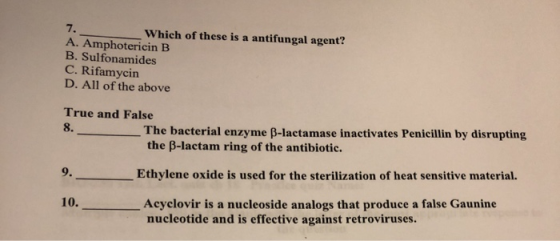Which of these is a antifungal agent? A. Amphotericin B B. Sulfonamides C. Rifamycin D. All of the above True and False The b