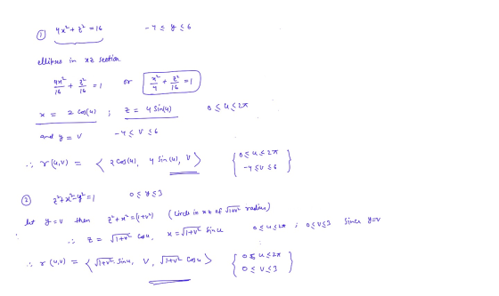 o 44²+ z² = 16 - y = y s6 ellipses in az section. and y=v -usus6 s r(u, v) = < p cos(a) y sincu, u) josusza T-u su se s € 272
