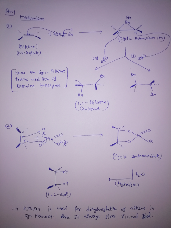 è Mechanism a (cyclic Bromonium ion) Alkene) (Nucleophile) Here on Syn-Alkene trans addition of Bromine takes place I Br (1,2
