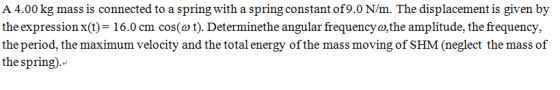 A 4.00 kg mass is connected to a spring with a spr