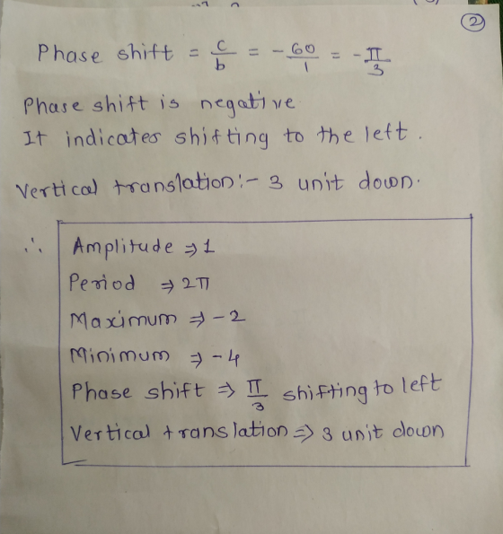 2 Phase shift =し 工 Phase shift is neqative It indicates shifting toナhe left Penodヲ27 Maximum →-2. phase shift shifting to lef