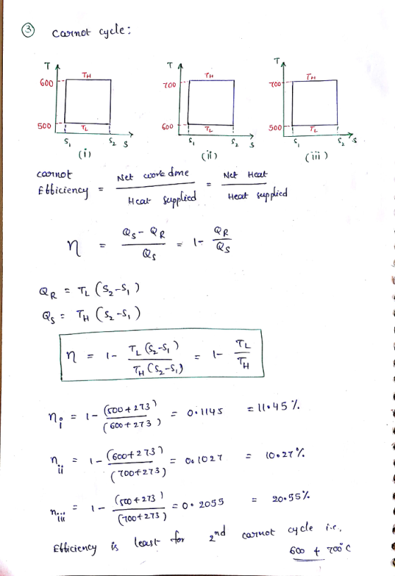 Carnot cjcle: 600T ㄒ 100 て00 6o0 - 500 2 S (is cannot Net ccove dme Cii) 6dm, (i, £> 5 icien as- TL -Ο.ltys 11.451. 6따 27 3 ) ro273 Guo t 273.0. 2055 : n 1- 20.55% cicn