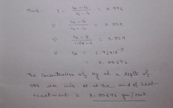 es lo = 0.996 end 0.004 - vero = 0.004 ex = 6.96910-3 - 0.00696 the concentration of mg at a depth of 500 um into al at the e