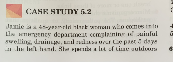 CASE STUDY 5.2 Jamie is a 48-year-old black woman who comes into the emergency department complaining of painful swelling, dr