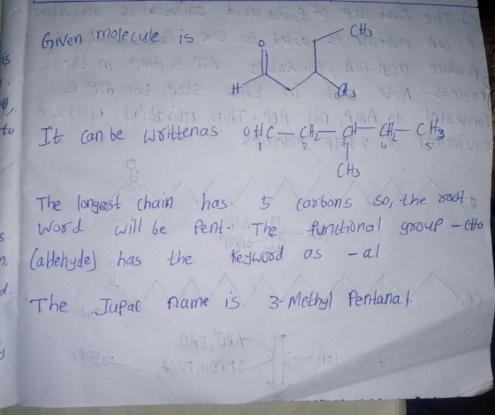 DOIRO Given imolecule is t 20 9212 12 o be on AS to It can be writtenas OHC - Cheat CHE CH₂ vno 3 su 5 DVIJU 1. . The longest
